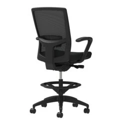 Union & Scale Workplace2.0™ Vinyl Stool, Black Vinyl, Adjustable Lumbar, Fixed Arms, Synchro-Tilt, Partial Assembly Required