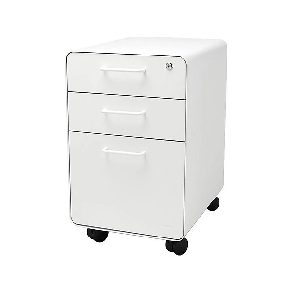 Poppin Stow 3-Drawer Vertical File Cabinet, Locking, Letter/Legal, White, 20"D (100915)
