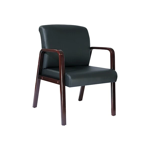 Alera Reception Lounge Leather Guest Chair, Black/Mahogany (ALERL4319M)