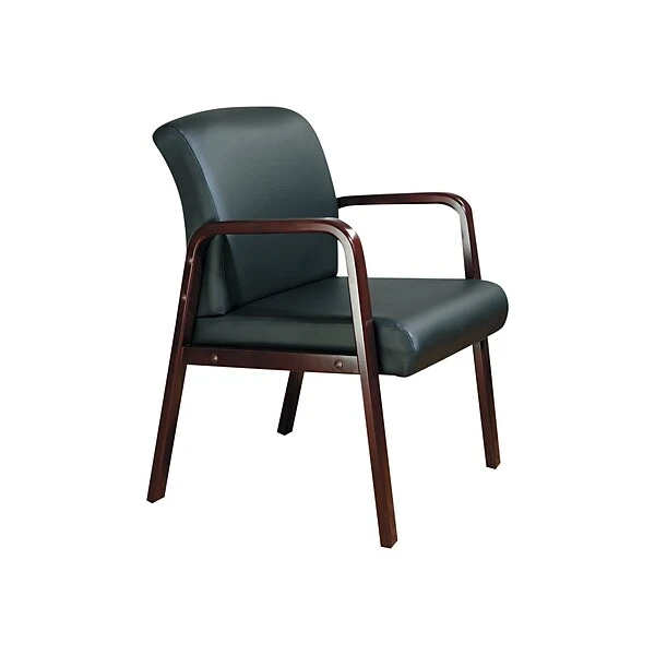 Alera Reception Lounge Leather Guest Chair, Black/Mahogany (ALERL4319M) - Image 2