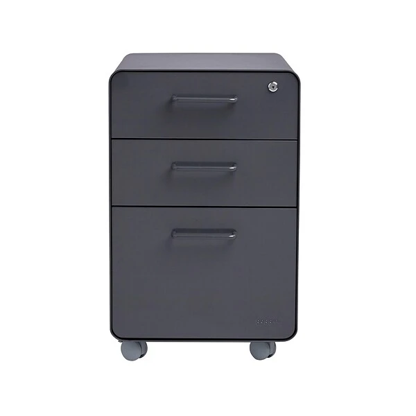 Poppin Stow 3-Drawer Vertical File Cabinet, Mobile/Pedestal, Charcoal, Letter/Legal, 20"D (103695)