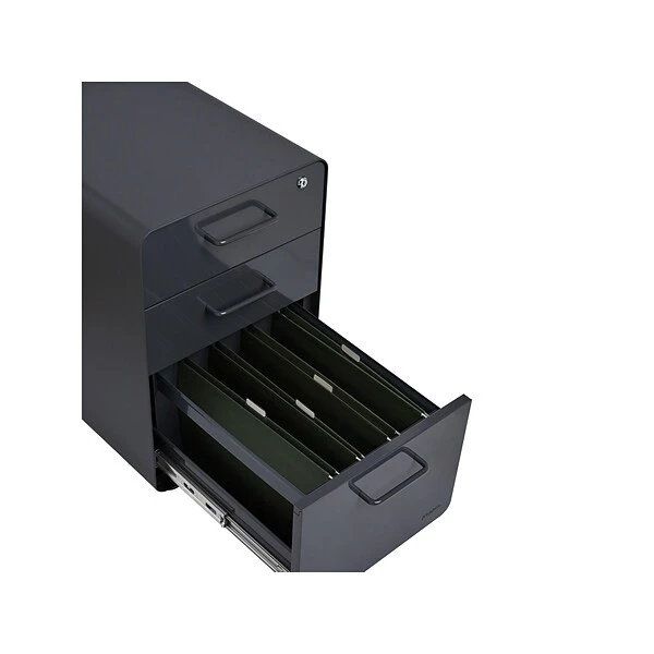 Poppin Stow 3-Drawer Vertical File Cabinet, Mobile/Pedestal, Charcoal, Letter/Legal, 20"D (103695) - Image 4