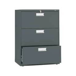 HON Brigade 600 Series 3-Drawer Lateral File Cabinet, Locking, Letter/Legal, Charcoal, 30"W (H673.L.S)