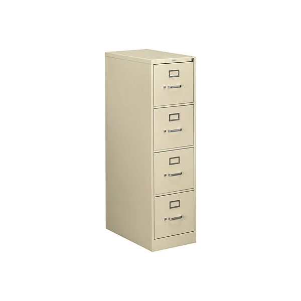 HON 510 Series 4-Drawer Vertical File Cabinet, Locking, Letter, Putty/Beige, 25"D (HON514PL)