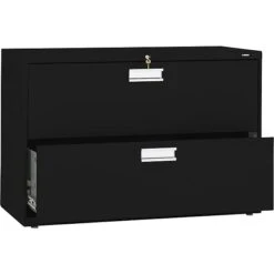 HON Brigade 600 Series 2-Drawer Lateral File Cabinet, Locking, Letter/Legal, Black, 42"W (H692.L.P)