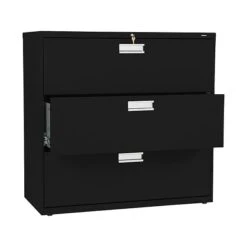 HON Brigade 600 Series 3-Drawer Lateral File Cabinet, Locking, Letter/Legal, Black, 42"W (H693.L.P)