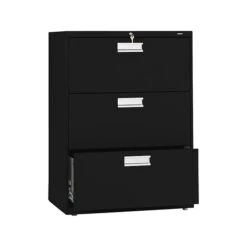 HON Brigade 600 Series 3-Drawer Lateral File Cabinet, Locking, Letter/Legal, Black, 30"W (H673.L.P)