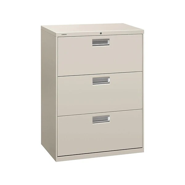 HON Brigade 600 Series 3-Drawer Lateral File Cabinet, Locking, Letter/Legal, Gray, 30"W (H673.L.Q)