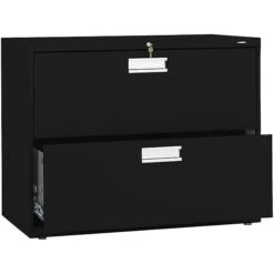 HON Brigade 600 Series 2-Drawer Lateral File Cabinet, Locking, Letter/Legal, Black, 36"W (HON682LP)