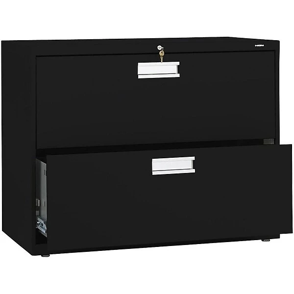 HON Brigade 600 Series 2-Drawer Lateral File Cabinet, Locking, Letter/Legal, Black, 36"W (HON682LP)