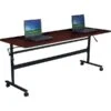 Essentials Economy Flipper Training Room Table, 24"D X 60"W, Mahogany/Black (90096)