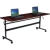 Essentials Economy Flipper Training Room Table, 24"D X 72"W, Mahogany/Black (90097)