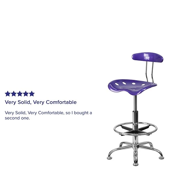 Flash Furniture Low Back Polymer Drafting Stool With Tractor Seat, Vibrant Violet (LF215VIOLET) - Image 3