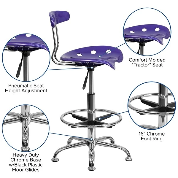 Flash Furniture Low Back Polymer Drafting Stool With Tractor Seat, Vibrant Violet (LF215VIOLET) - Image 4