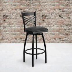 Flash Furniture Traditional Vinyl Restaurant Swivel Barstool With Back, Black (XU6F8BXSWVBKV)