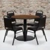 Flash Furniture 36'' Round Walnut Laminate Table Set With Round Base And 4 Black Trapezoidal Back Banquet Chairs (RSRB1004)