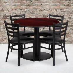 Flash Furniture 36'' Round Mahogany Laminate Table Set W/4 Ladder Back Vinyl Seat Chairs (RSRB1030)