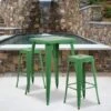Flash Furniture 27.75" Metal Indoor-Outdoor Bar Table Set W/2 Backless Barstools In Green