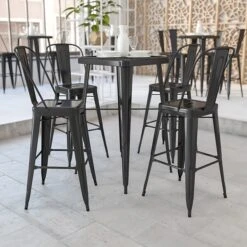 Flash Furniture Metal Indoor/Outdoor Bar Table Set With 2 Barstools; Black (CH31330B230GBBK)
