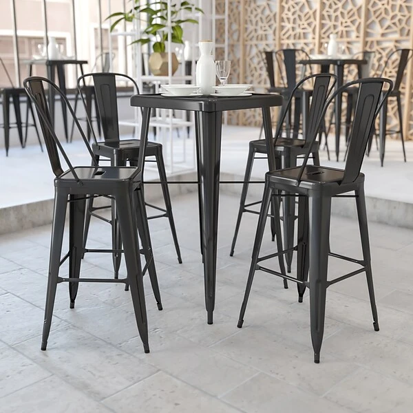 Flash Furniture Metal Indoor/Outdoor Bar Table Set With 2 Barstools; Black (CH31330B230GBBK)