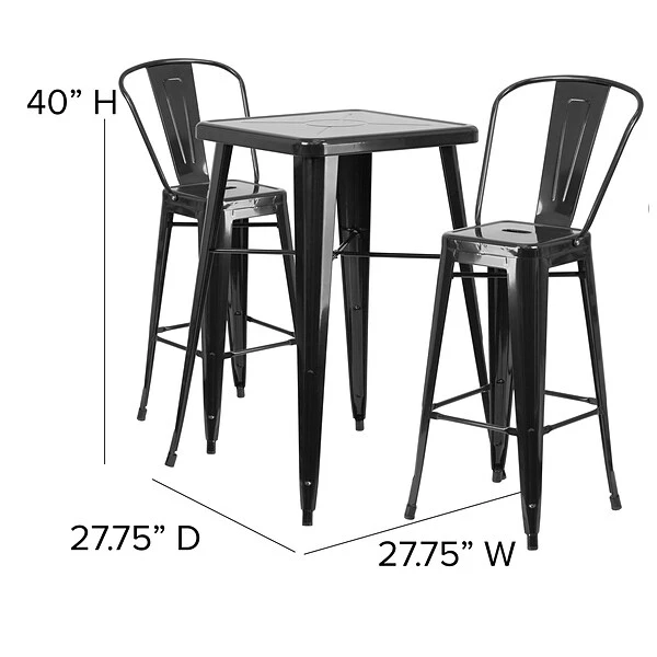 Flash Furniture Metal Indoor/Outdoor Bar Table Set With 2 Barstools; Black (CH31330B230GBBK) - Image 3
