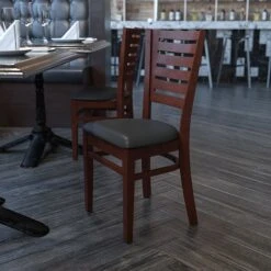 Flash Furniture Darby Series Slat-Back Wood Restaurant Chair, Walnut Finish W/Black Vinyl Seat