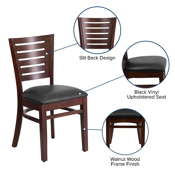 Flash Furniture Darby Series Slat-Back Wood Restaurant Chair, Walnut Finish W/Black Vinyl Seat - Image 3