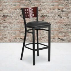 Flash Furniture Traditional Vinyl Restaurant Barstool With Back, Black (XUDG118MAHBBKV)