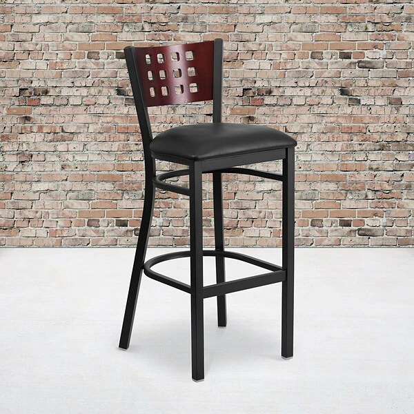Flash Furniture Traditional Vinyl Restaurant Barstool With Back, Black (XUDG118MAHBBKV)