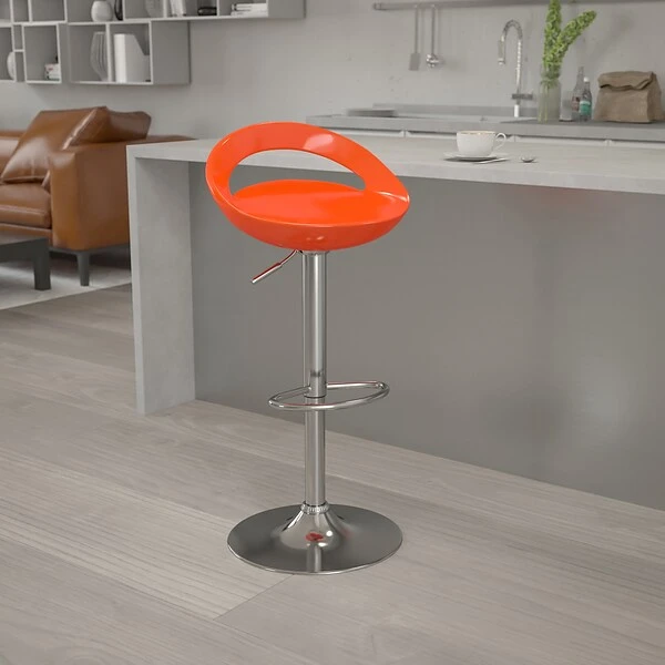 Flash Furniture Contemporary Plastic Adjustable Height Barstool With Back, Orange (CHTC31062ORG)