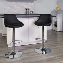 Flash Furniture Contemporary Vinyl Adjustable Height Barstool With Back, Black (CH82028MODBK)