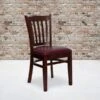 Flash Hercules Series Wooden Vertical Slat Back Restaurant Chair, Mahogany Finish W/Burgundy Seat