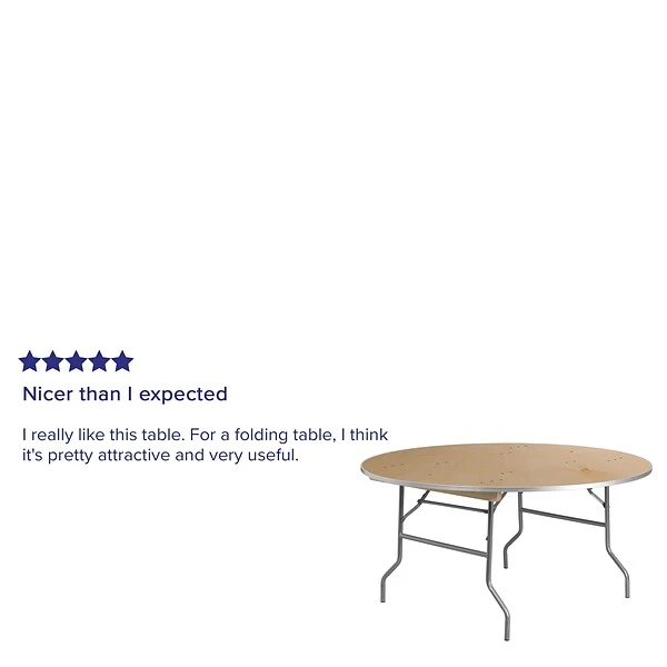 Flash Furniture 60'' Round Heavy Duty Birchwood Folding Banquet Table With Metal Edges, Silver - Image 3